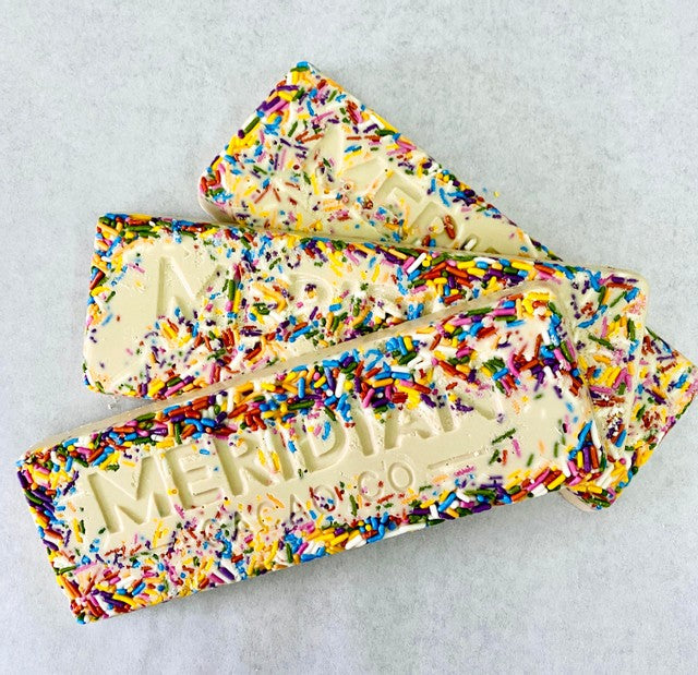 White chocolate bars with confetti sprinkles