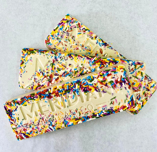 White chocolate bars with confetti sprinkles